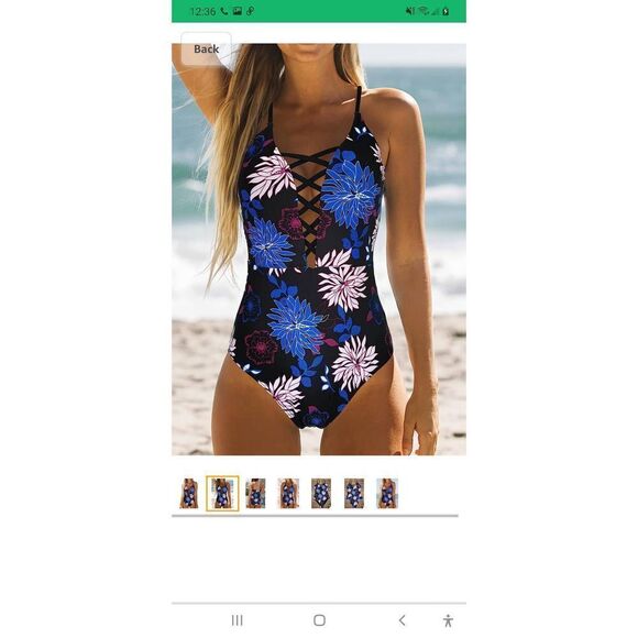 New Small Binlowis Sexy Plunging Criss Cross One-Piece Swimsuit Bathing Suit NWT - Picture 2 of 7